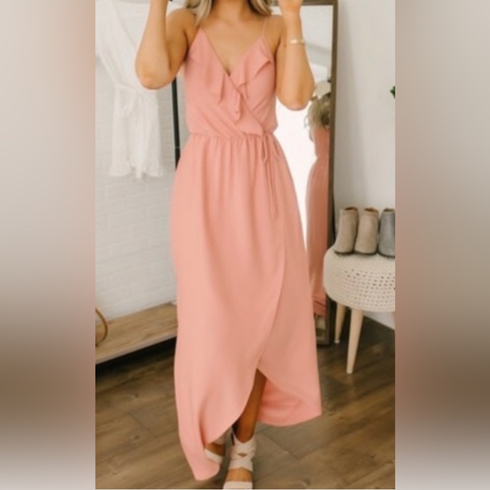 Everly |  Ruffle Midi Wrap Dress | Size XS | Blush